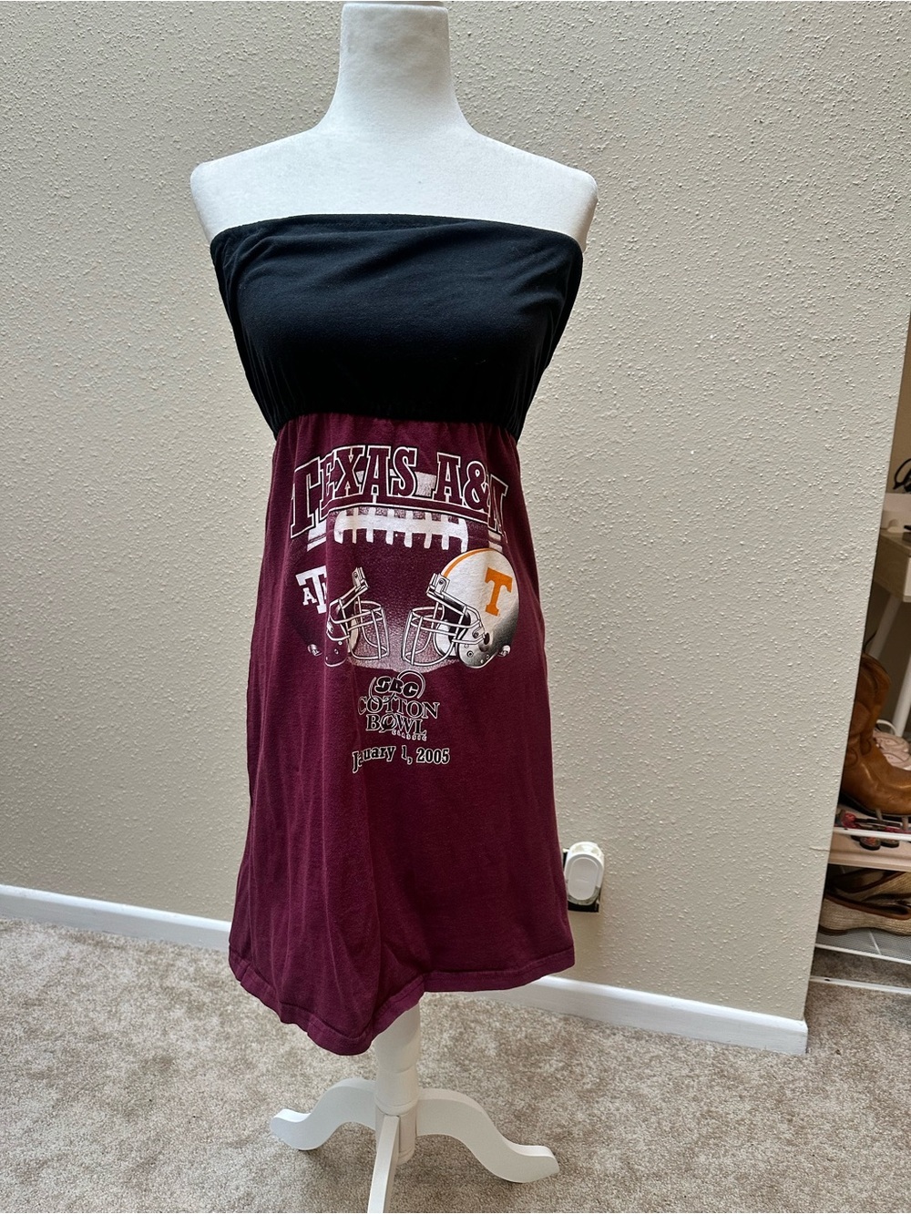 Vintage Y2K Texas A&M Football Babydoll Strapless Mini Dress Stretch Fits M/L